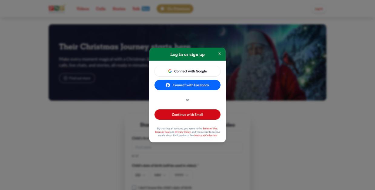 Log in or sign up window