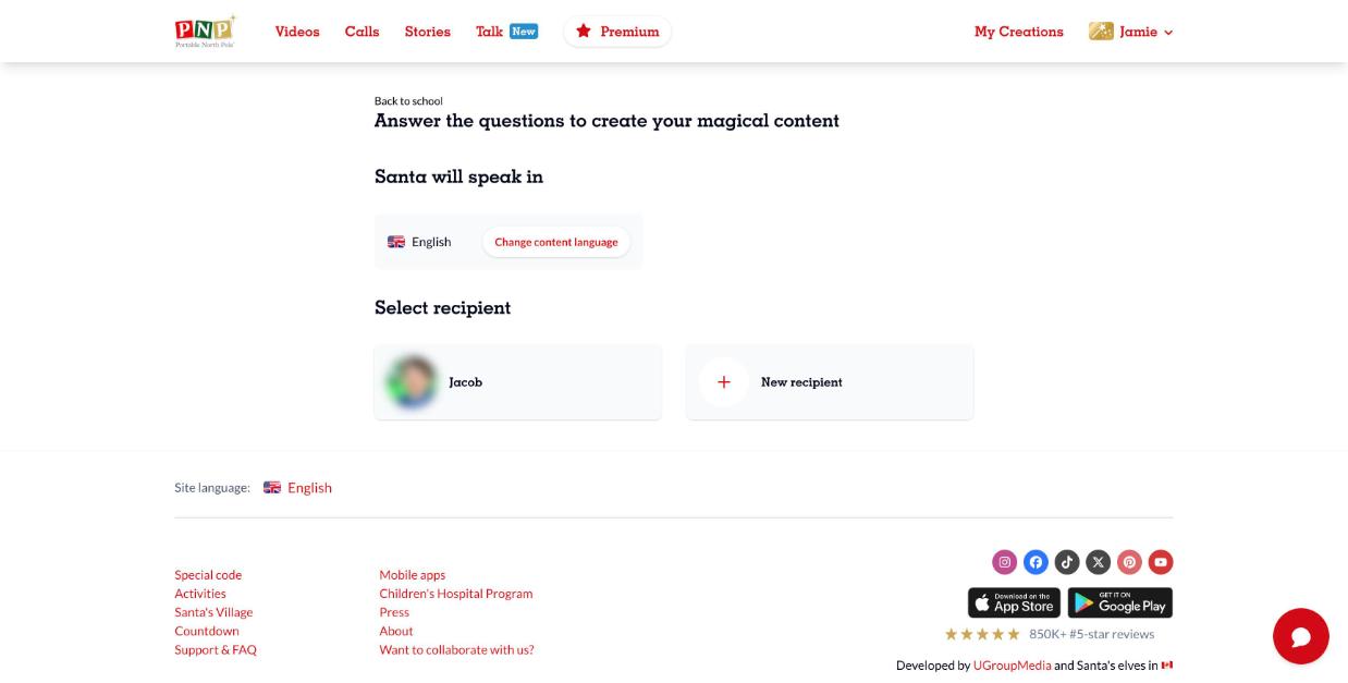 Choose the language and the recipient