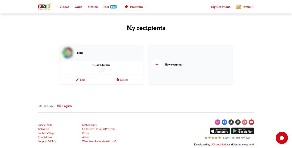 My recipients with Edit and Delete