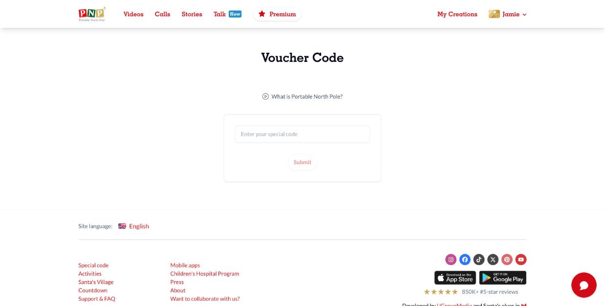 Voucher Code page