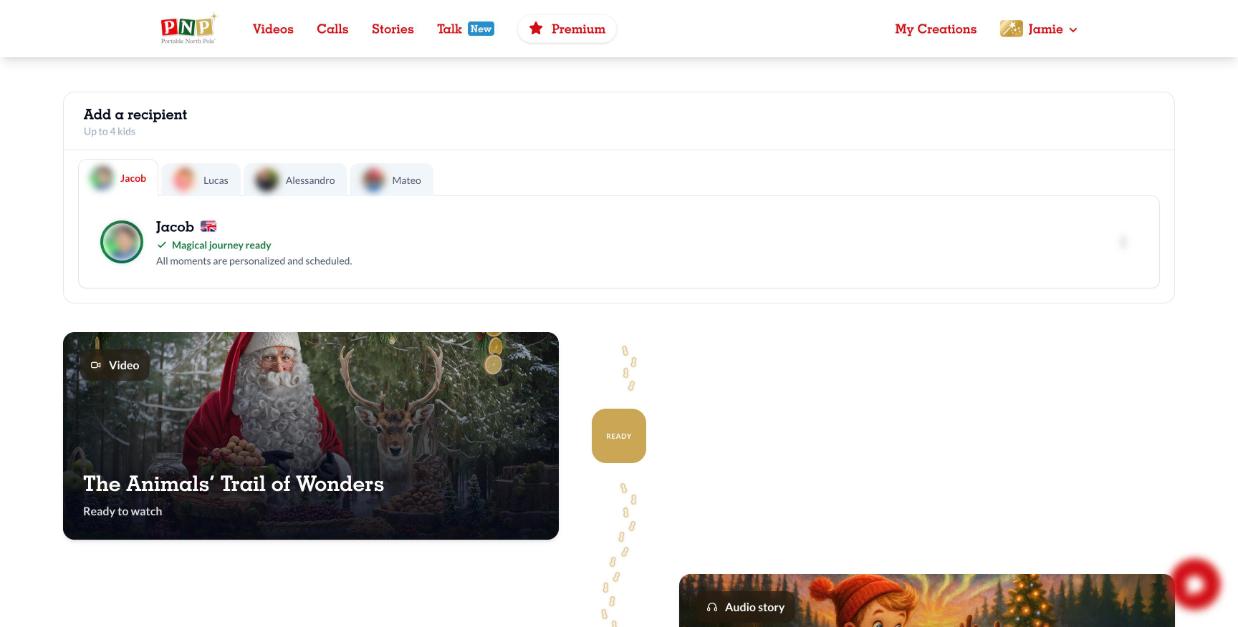 PNP Journey on the homepage with recipients and dated moments